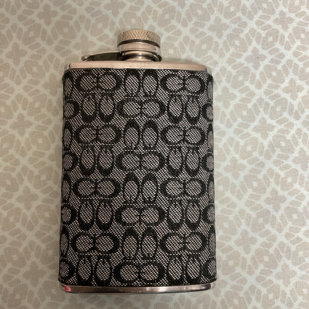 Coach Vintage Flask Black Canvas Stainless Steel 5 oz